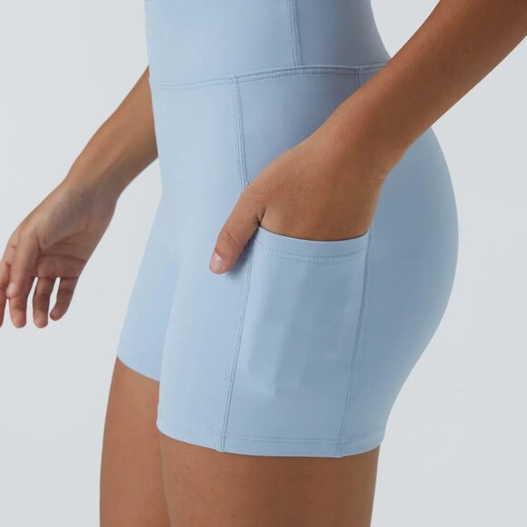 Halara SoftlyZero High-Waisted Pocket Shorts UPF50+ Light Blue Size S - Picture 3 of 3